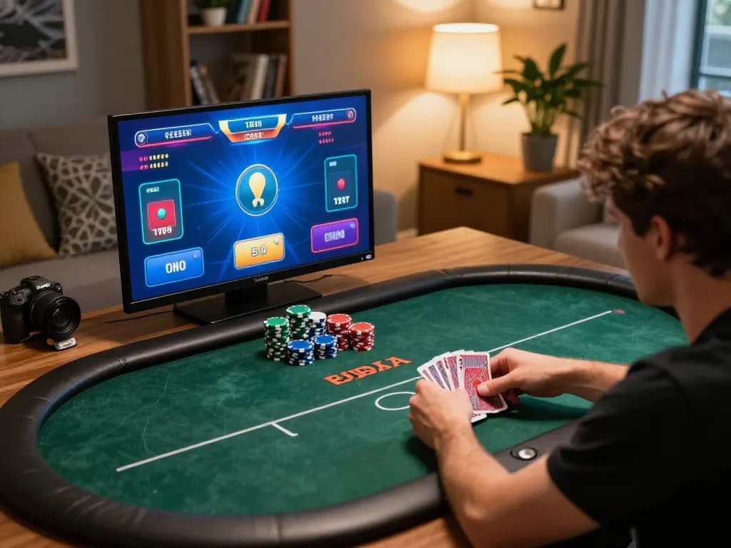 Players engaging in an online poker session showcasing the af88 gaming platform in a cozy setting.