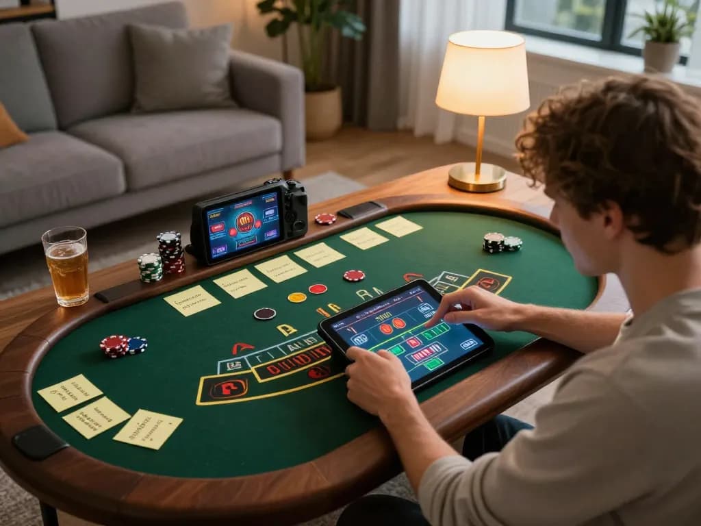 S8 player strategizing while enjoying an online blackjack game on a tablet in a cozy home