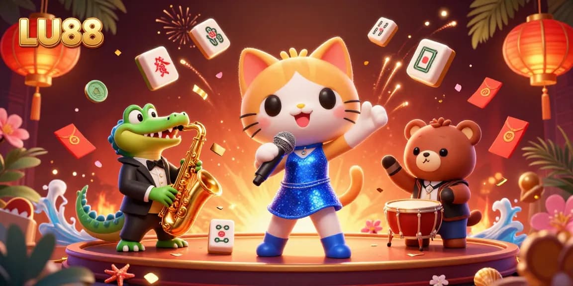 Engage with LU88's exciting casino scene featuring vibrant characters and thrilling game elements.