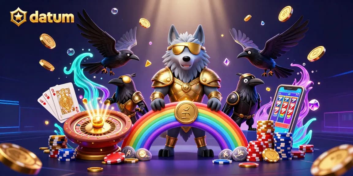 Experience the thrilling excitement of gambling with datum while showcasing 3D animated characters and vibrant casino elements.