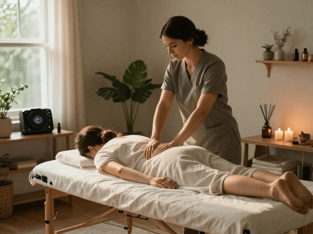 Expert therapist delivering 김포출장안마 services in a cozy home setting, promoting relaxation and comfort.