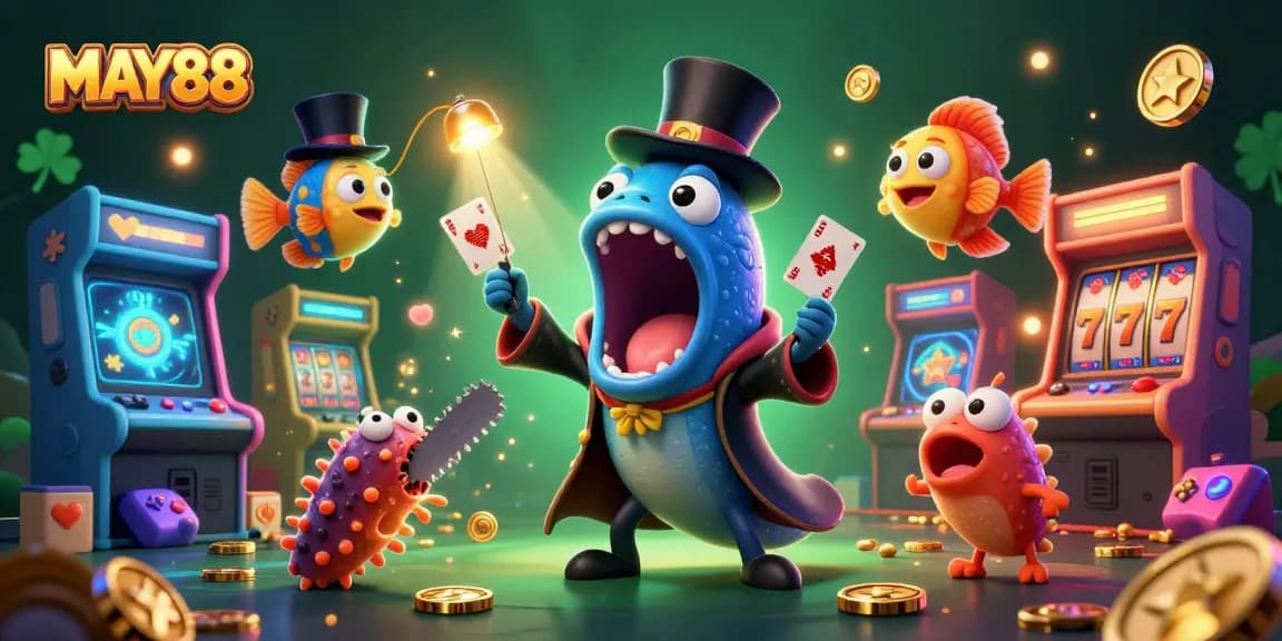 Experience magical card tricks with MAY88's unique characters like a bioluminescent gulper eel!