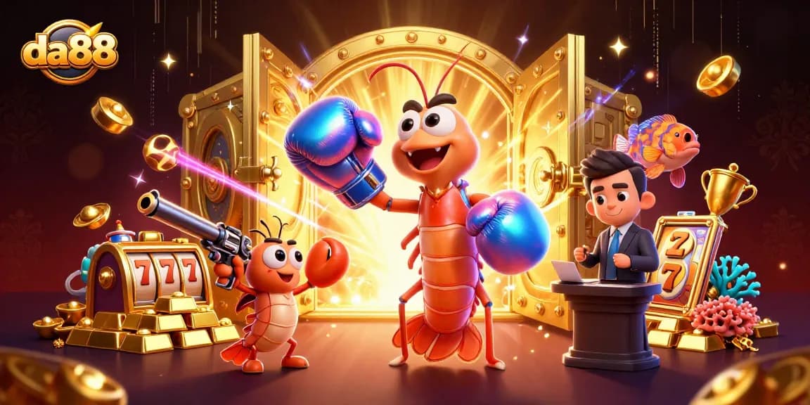 Engage with da88's vibrant 3D casino adventure showcasing thrilling gambling elements and characters.