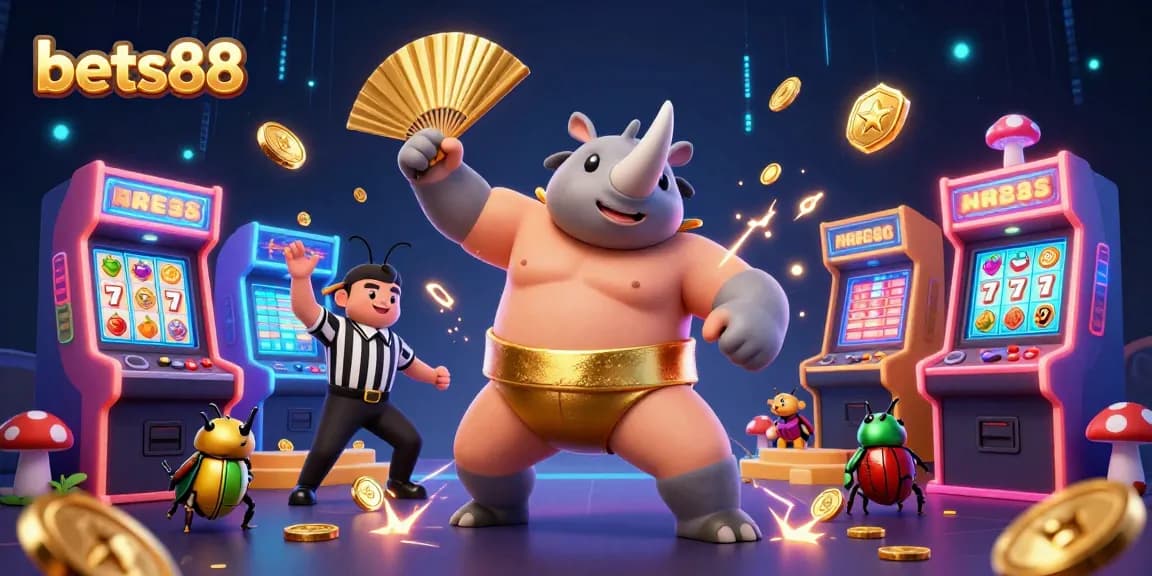 Experience thrilling wins at bets88 with 3D beetle champions amidst dazzling casino elements.