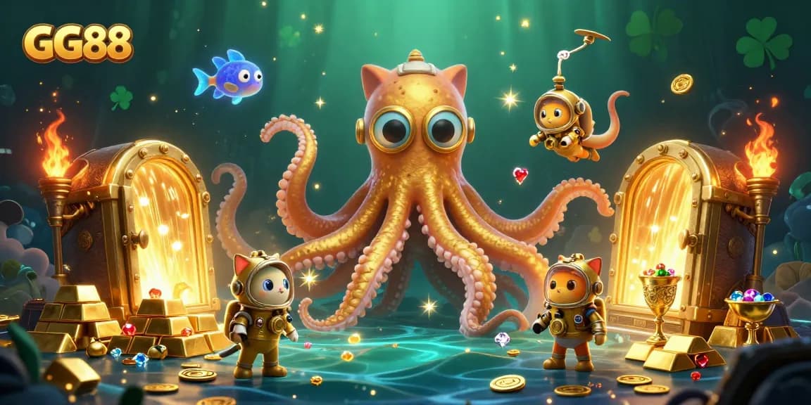 Engage with GG88’s vibrant world, featuring a treasure-filled scene with jackpot excitement.