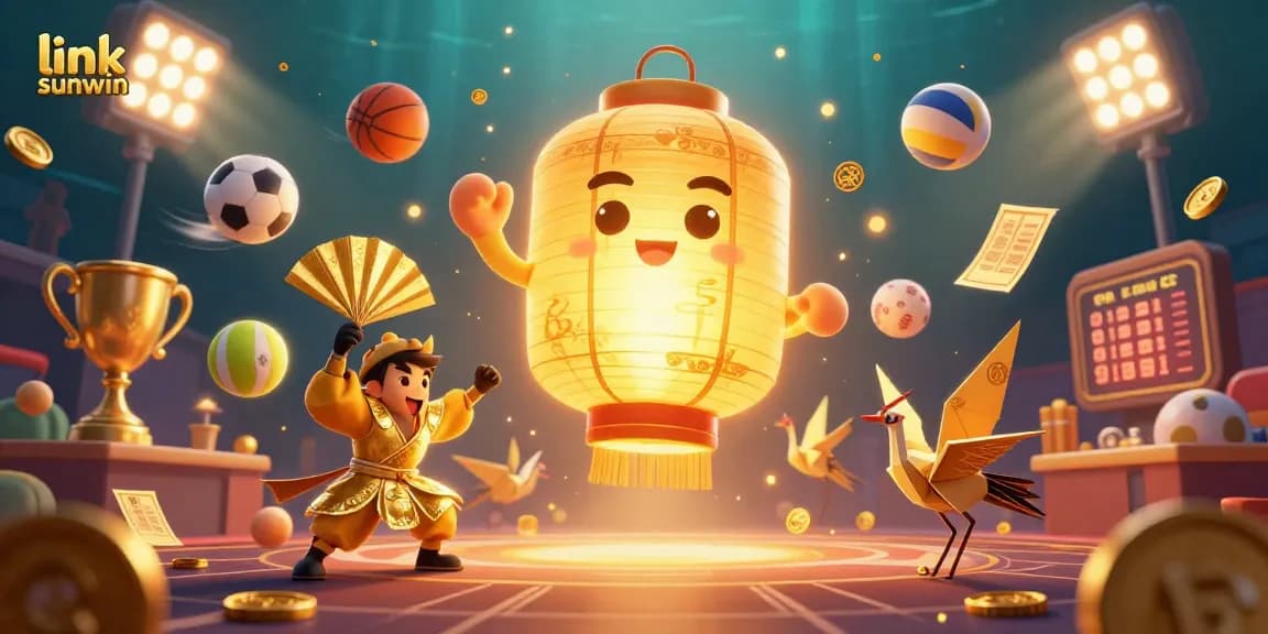 Experience the thrill of link sunwin as golden symbols and sports elements collide in a vibrant casino night.