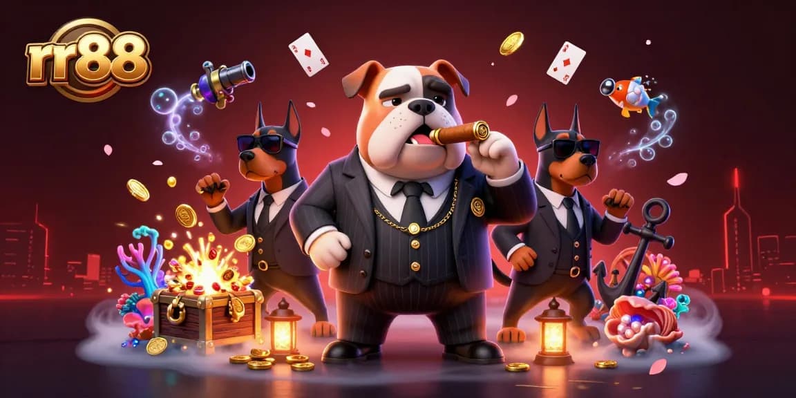 Experience thrilling wins at rr88 with a mafia-themed casino scene full of action and vibrant visuals.