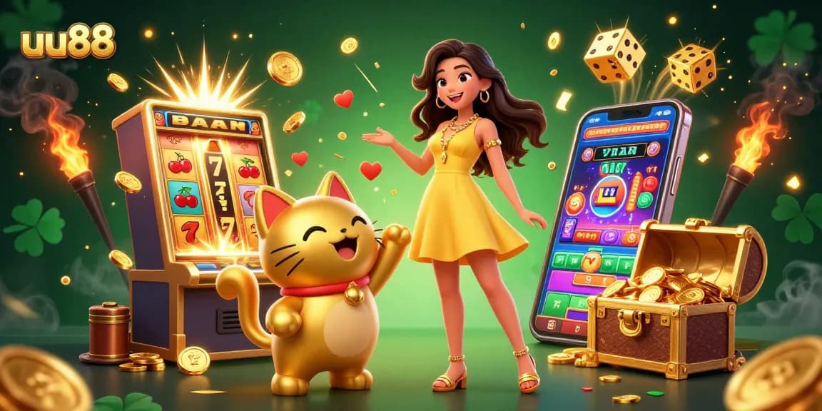 Experience the joy of winning big at uu88 with vibrant casino games and interacting lucky cat.