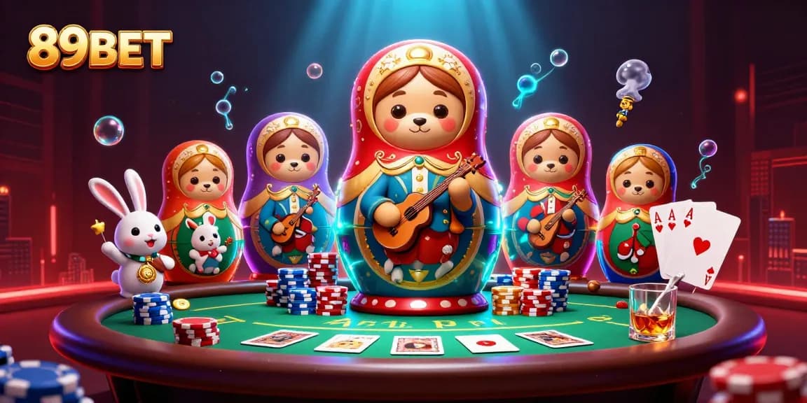 Experience the excitement of 89BET with vibrant, casino-themed 3D illustration featuring unique characters.