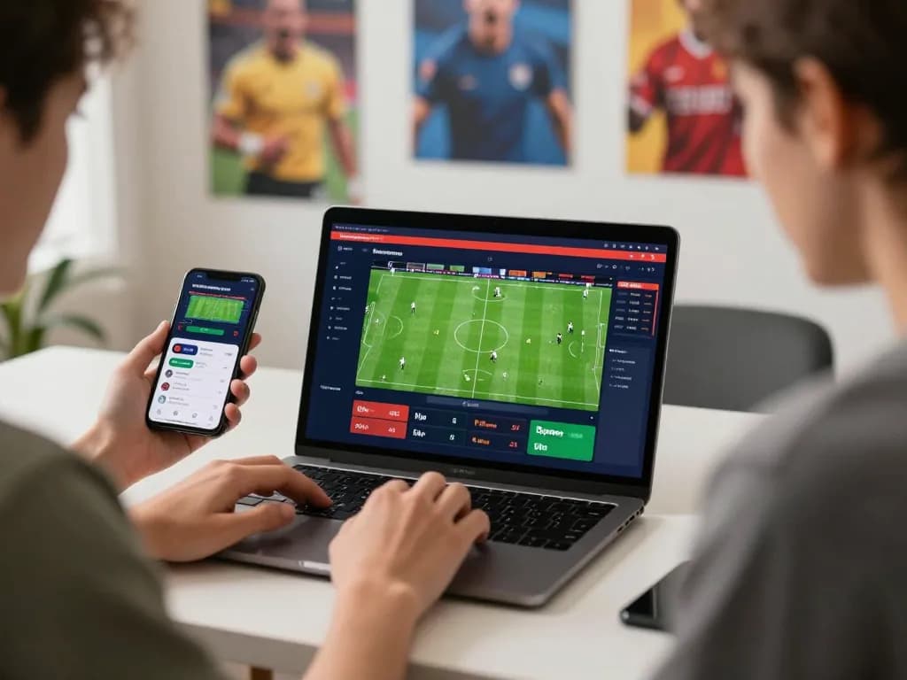Person analyzing kèo nhà cái hôm nay on laptop, engaged in strategic sports betting.
