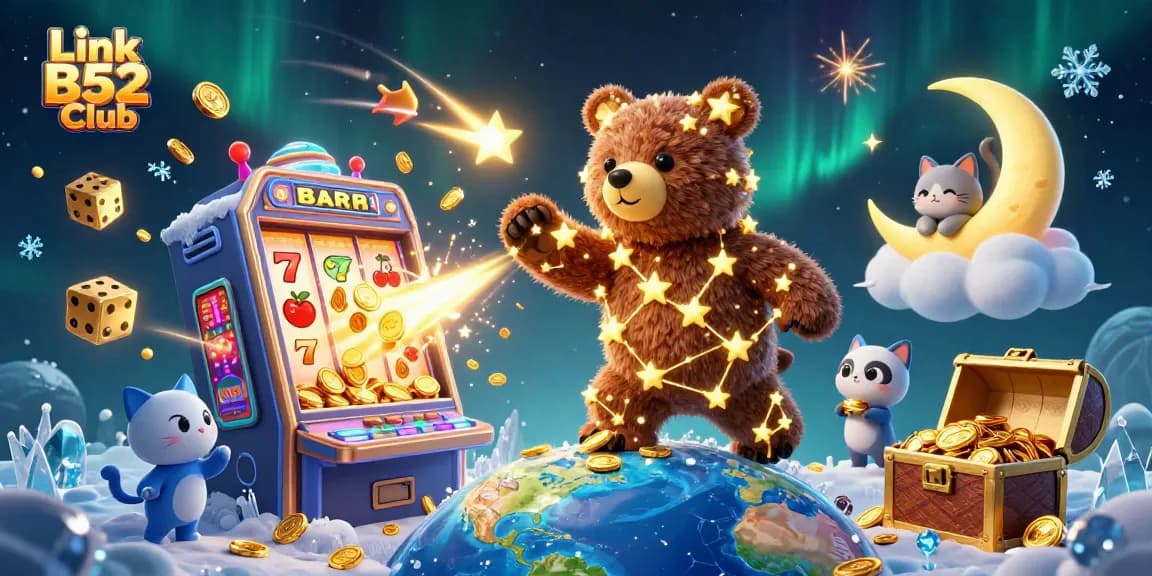 Unveil rich gaming experiences with Link B52 Club's illustrated casino scene showing dynamic action and prizes.
