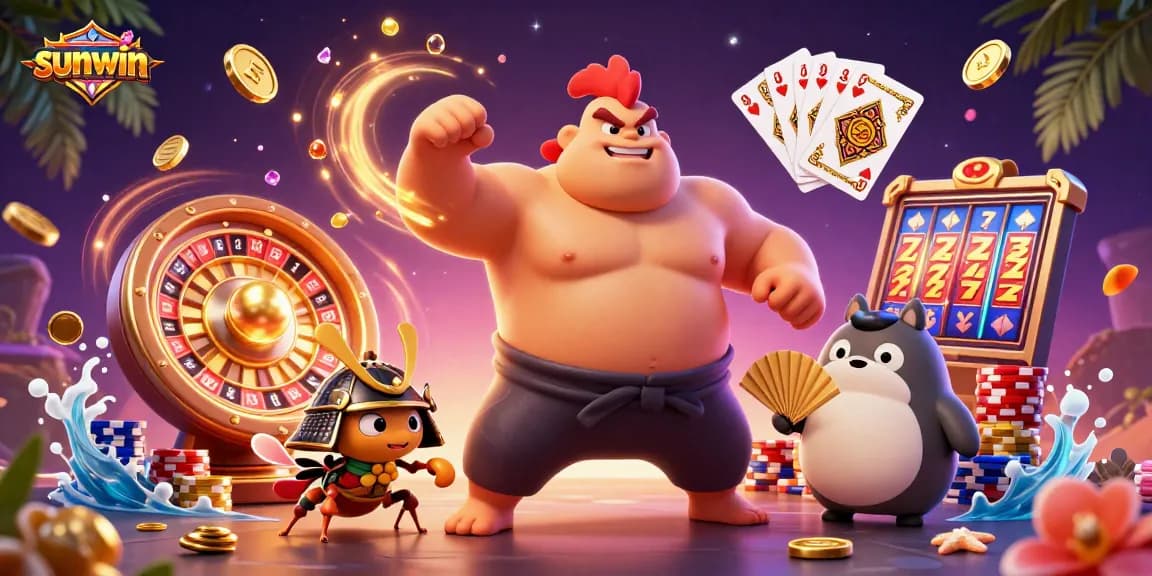 sunwin showcases thrilling casino action with vibrant characters and gaming excitement.