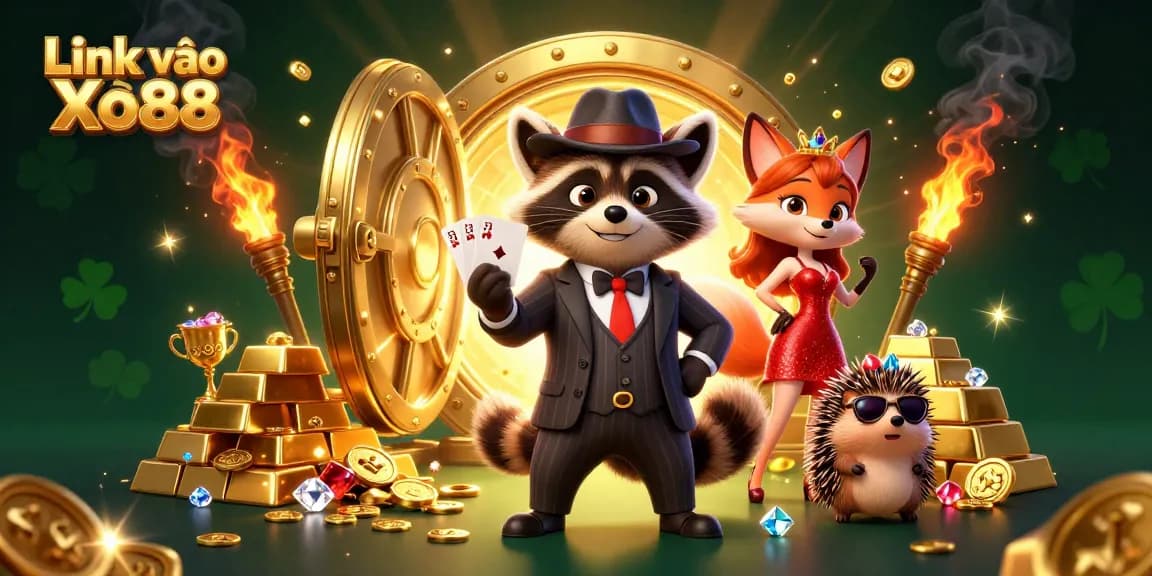 Experience the thrill of Link vào Xo88 with vibrant characters in a rich casino setting.