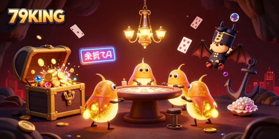 Experience the thrill of 79KING as glowworms light up a vibrant casino scene filled with treasures.
