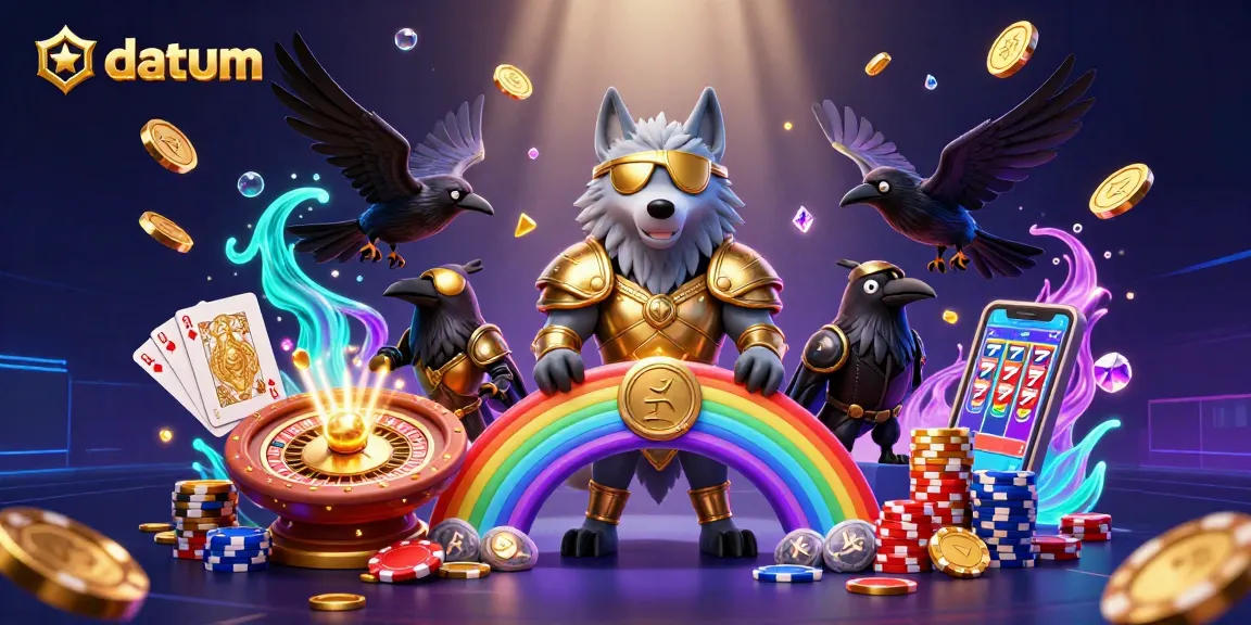 Experience the thrilling excitement of gambling with datum while showcasing 3D animated characters and vibrant casino elements.
