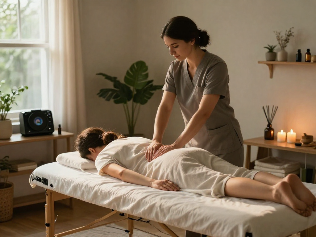 Expert therapist delivering 김포출장안마 services in a cozy home setting, promoting relaxation and comfort.