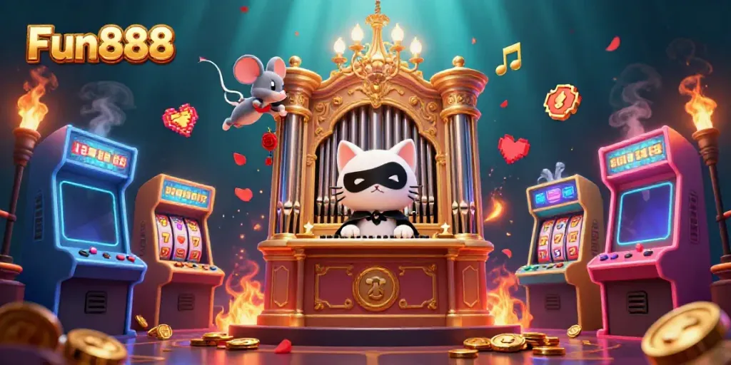 Experience the excitement of Fun888 with colorful arcade games and enchanting casino elements.