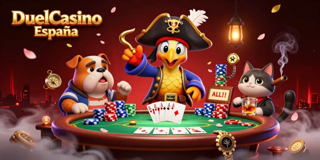 Juega en DuelCasino España con un capitán pirata y su tripulación en un acto de juego emocionante.