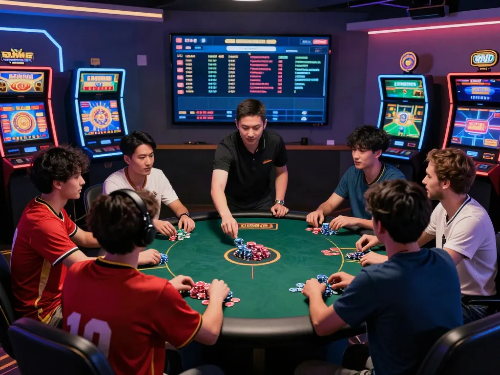 ku88 online gaming scene with players enjoying live casino, vibrant elements