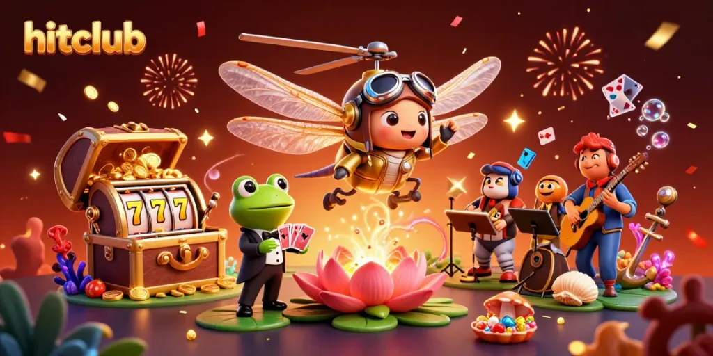 Experience the thrill of hitclub with a vibrant 3D casino scene featuring joyous gaming elements and exciting characters.