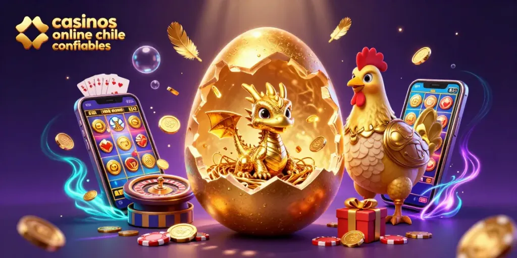 Captura de un momento emocionante en casinos online chile confiables con un dragón dorado y fichas de póker.