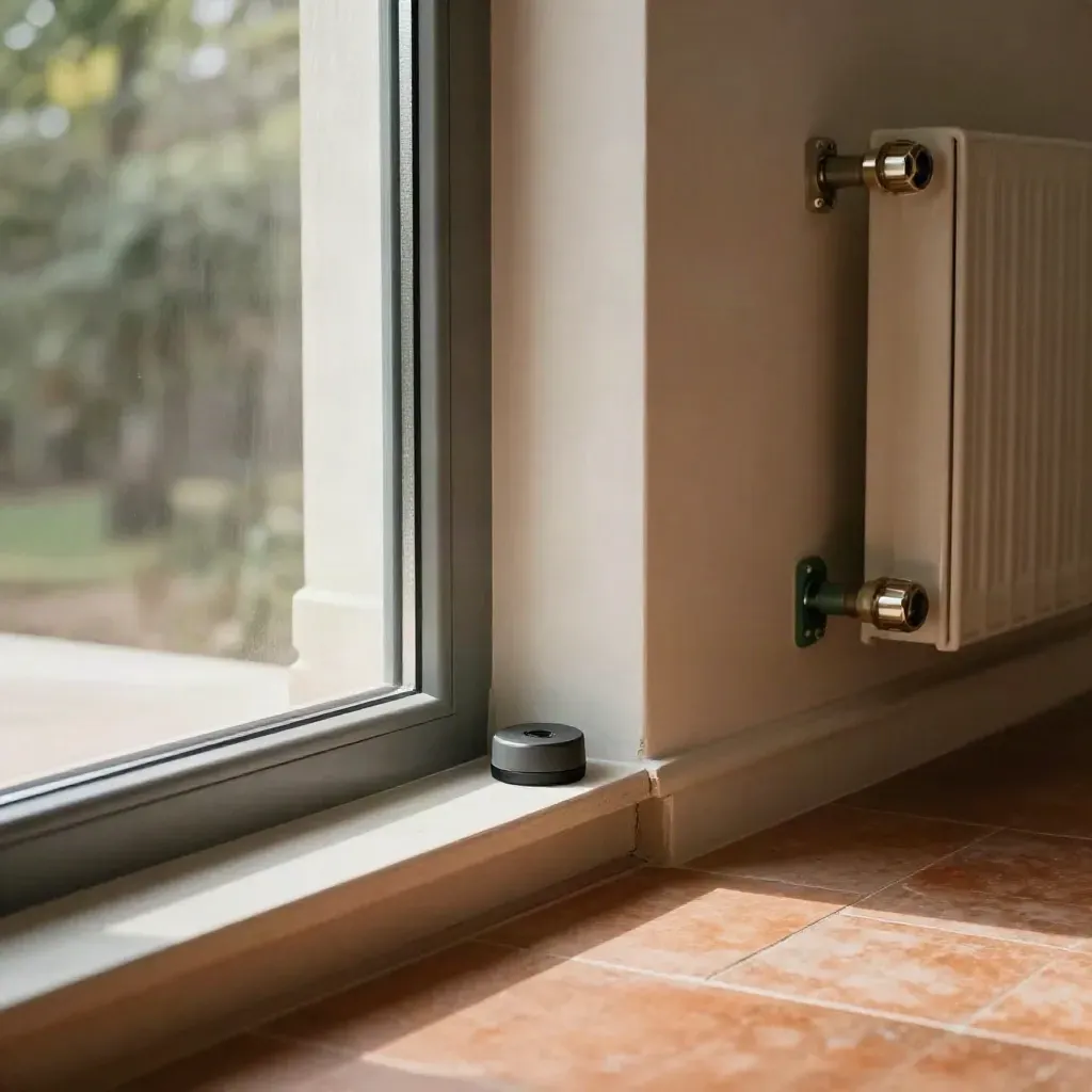 Sala técnica con ventana sellada, tiras antiescarcha, radiadores equilibrados y sensor compacto.