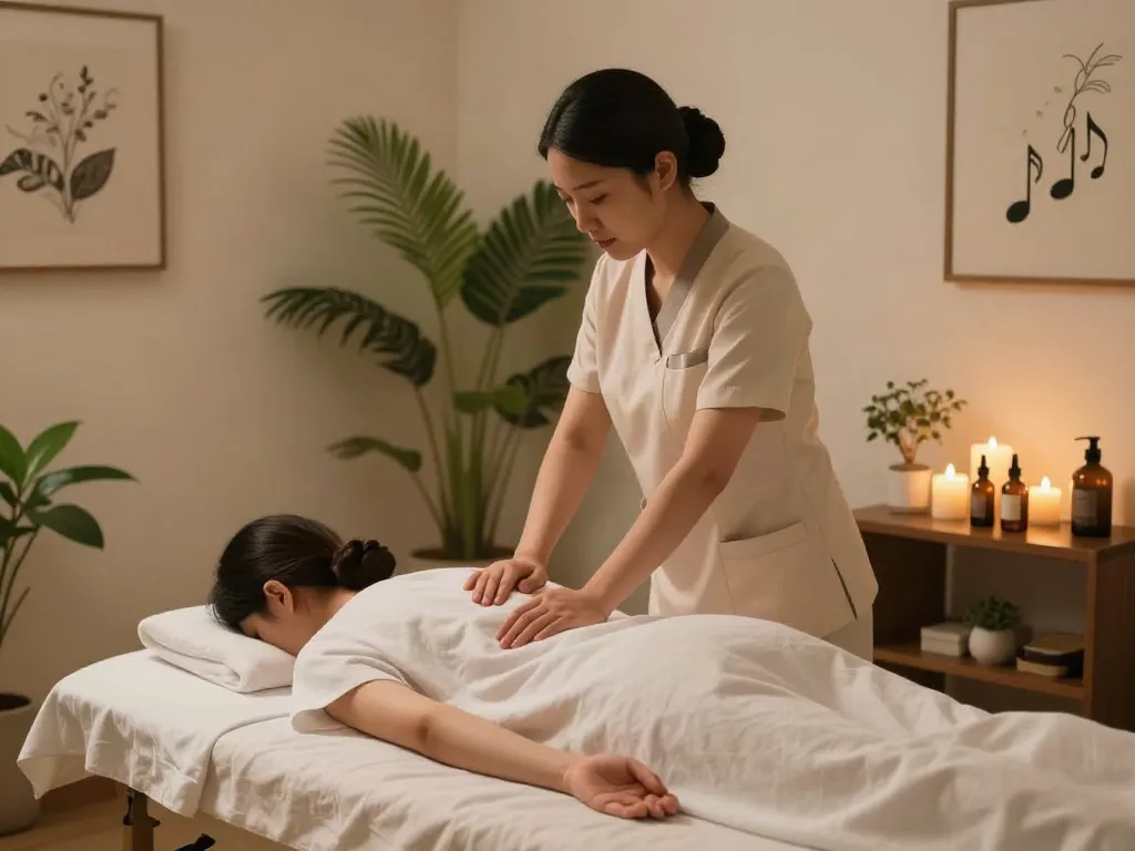 신림동출장안마 - Professional massage therapist providing a relaxing massage in a serene wellness studio.