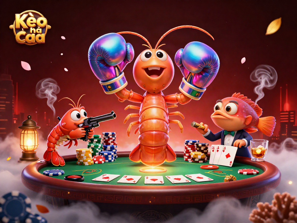 Engage in the thrilling Kèo nhà cái poker world with a dynamic 3D illustration featuring vibrant characters and casino elements.