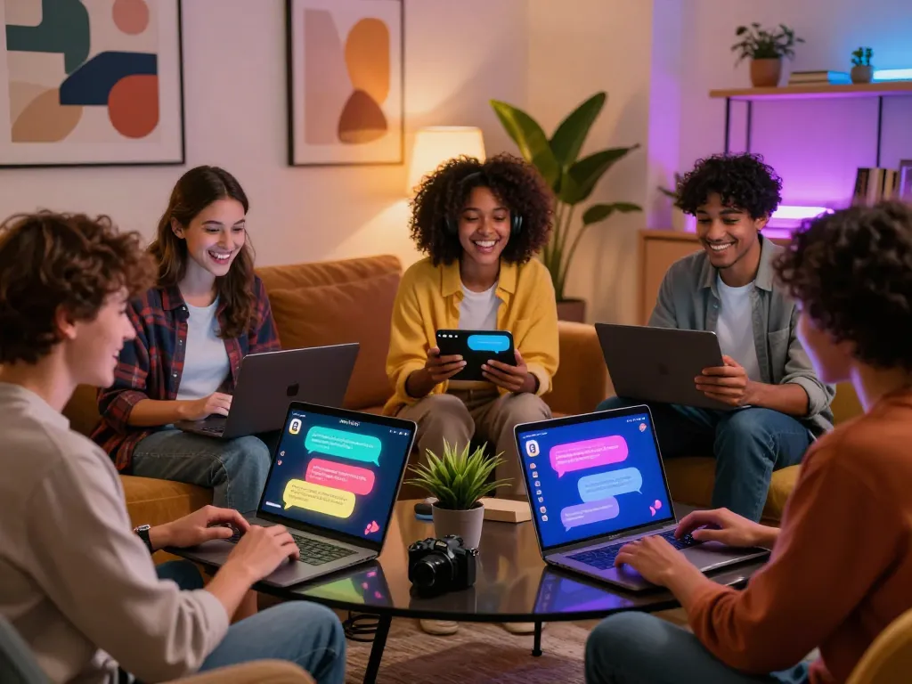 Engaging users experiencing NSFW chat with advanced AI in a cozy digital lounge.