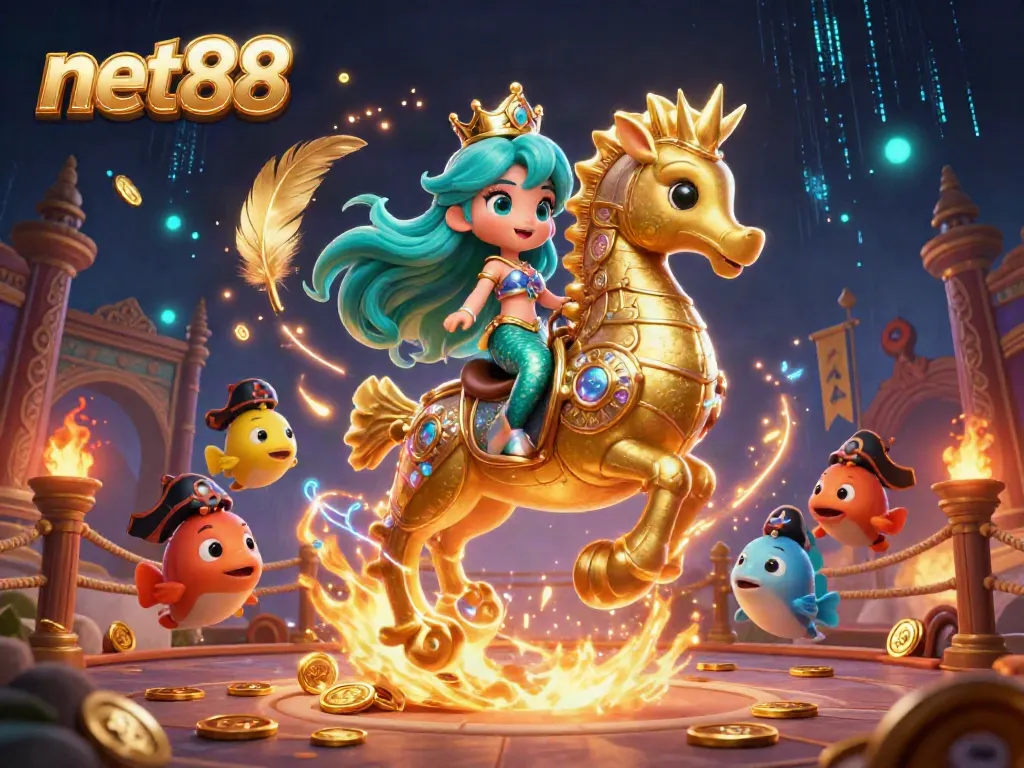 Experience the excitement of net88 with this enchanting mermaid scene featuring a vibrant underwater casino adventure.