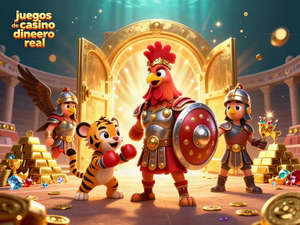 Explora juegos de casino dinero real con el gallo gladiador y el tigre en un coliseo